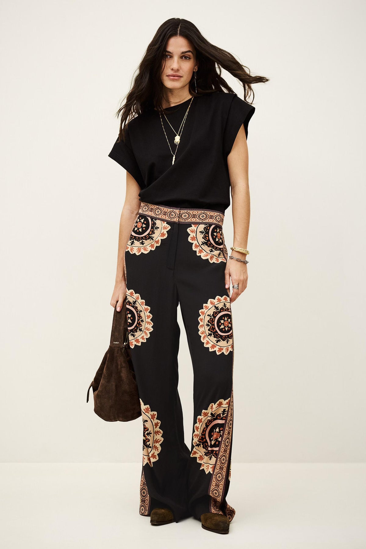 Patterned Flared Pants Valla Gray
