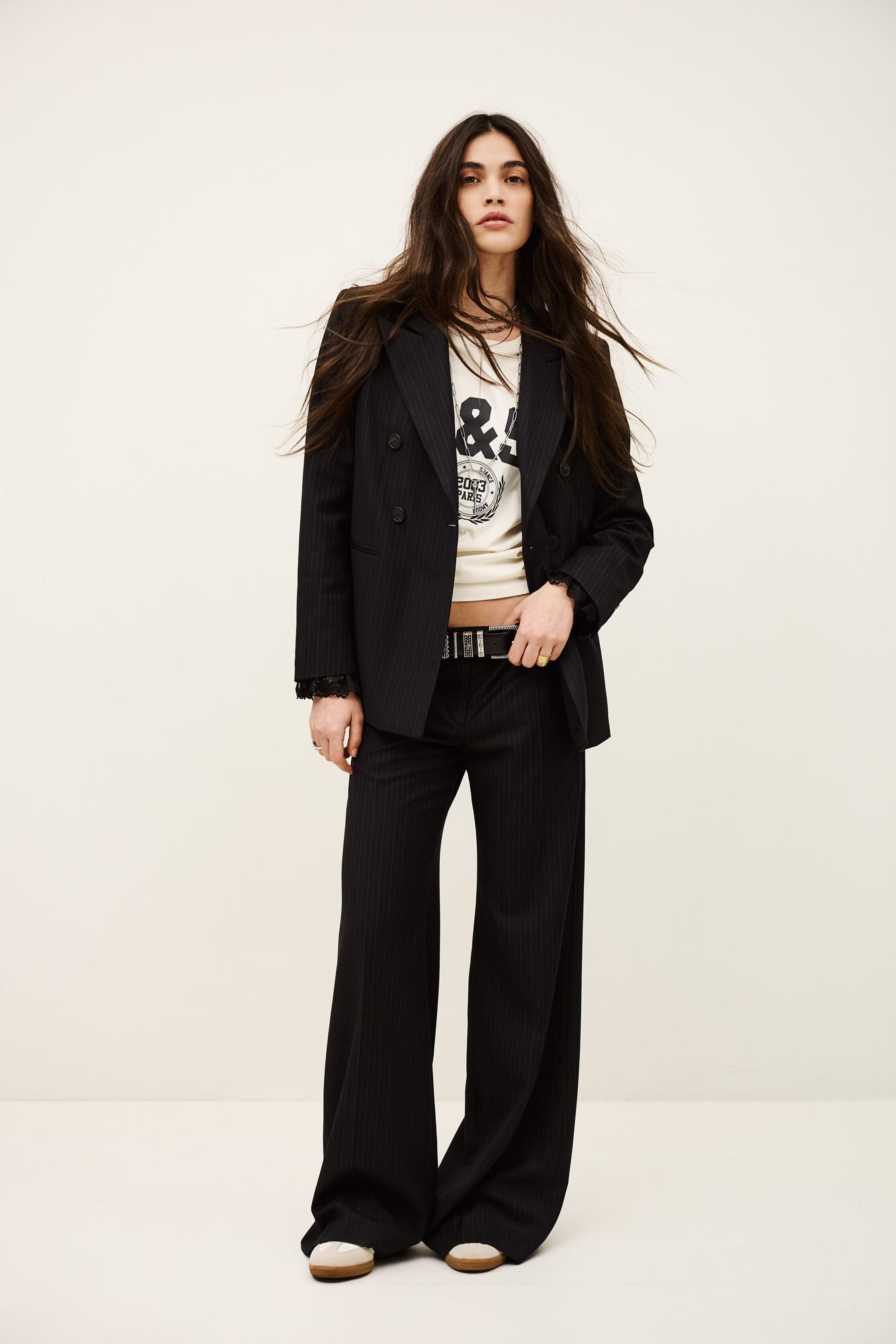 Wide-Leg Tailored Pants Cely Blue