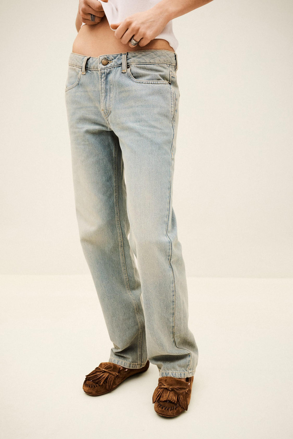Straight-Fit Waisted Pants Cenos Blue
