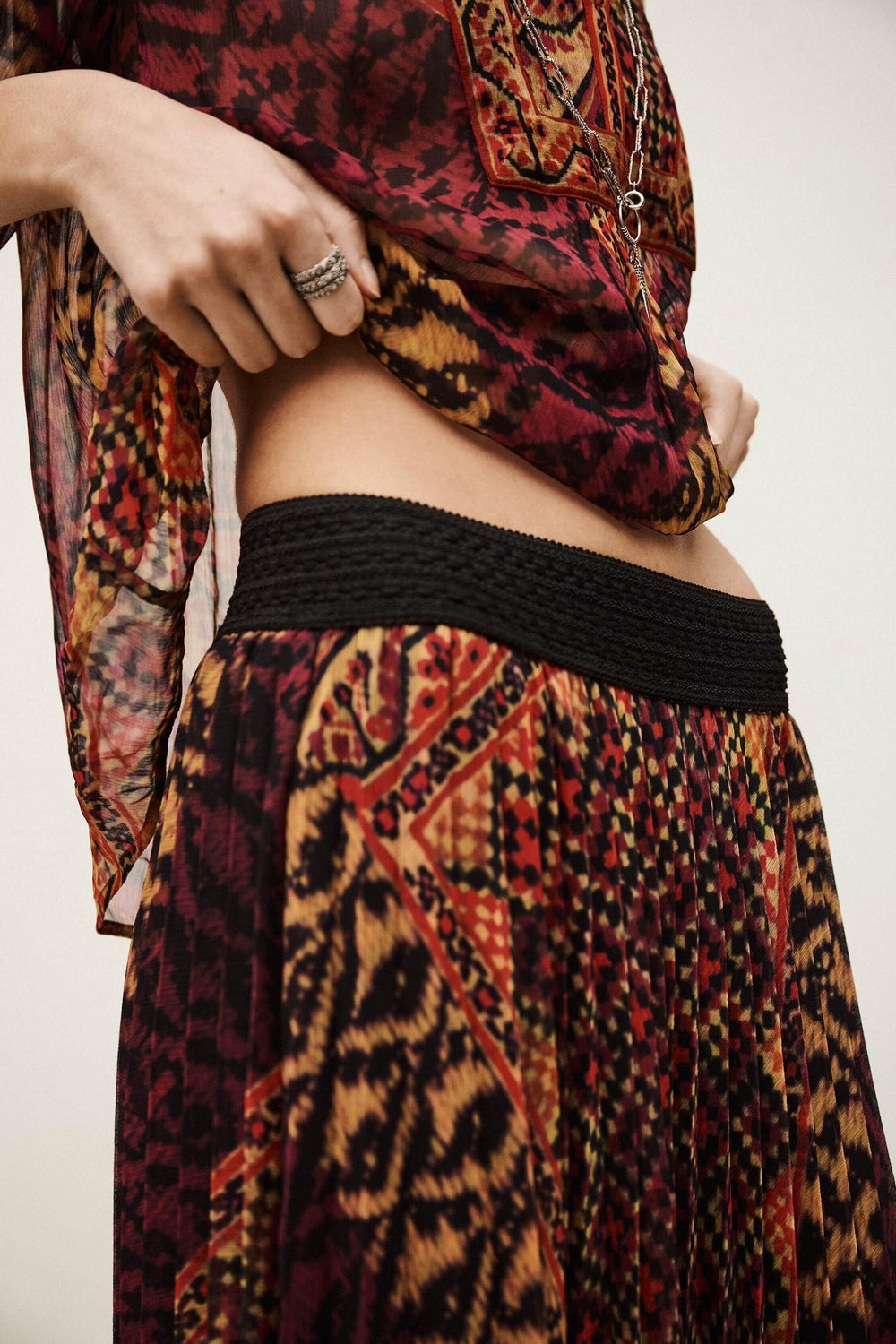 Patterned Midi Skirt Olgia Red