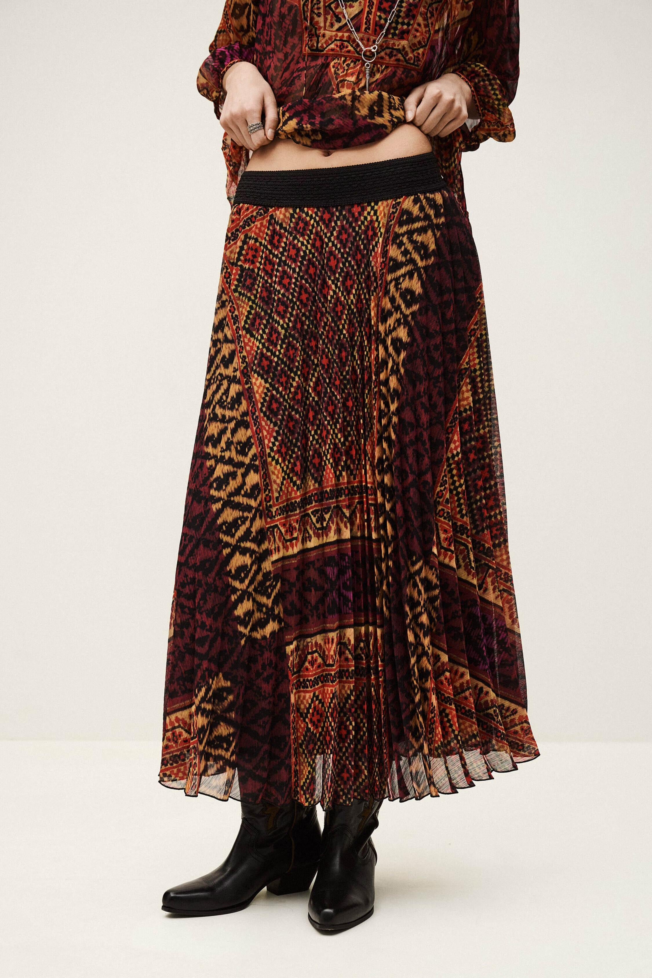 Patterned Midi Skirt Olgia Red