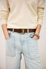 Leather Belt Brad Brown
