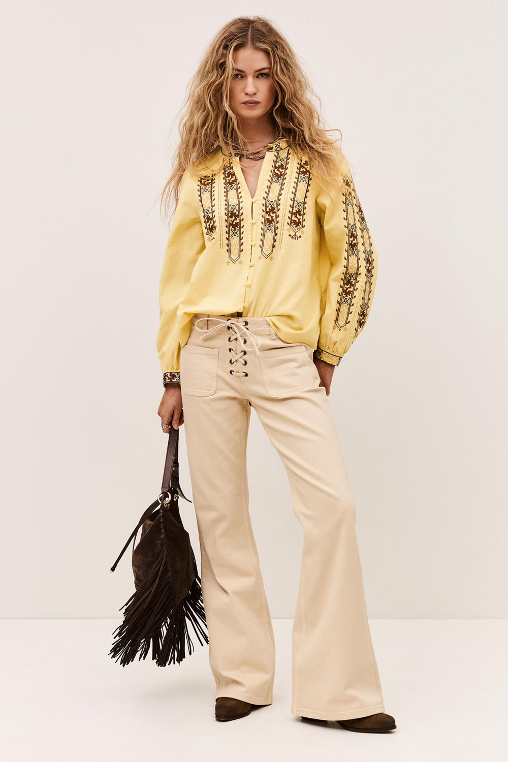 Embroidered Blouse, Sleeves Faustina Yellow