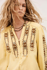 Embroidered Blouse, Sleeves Faustina Yellow