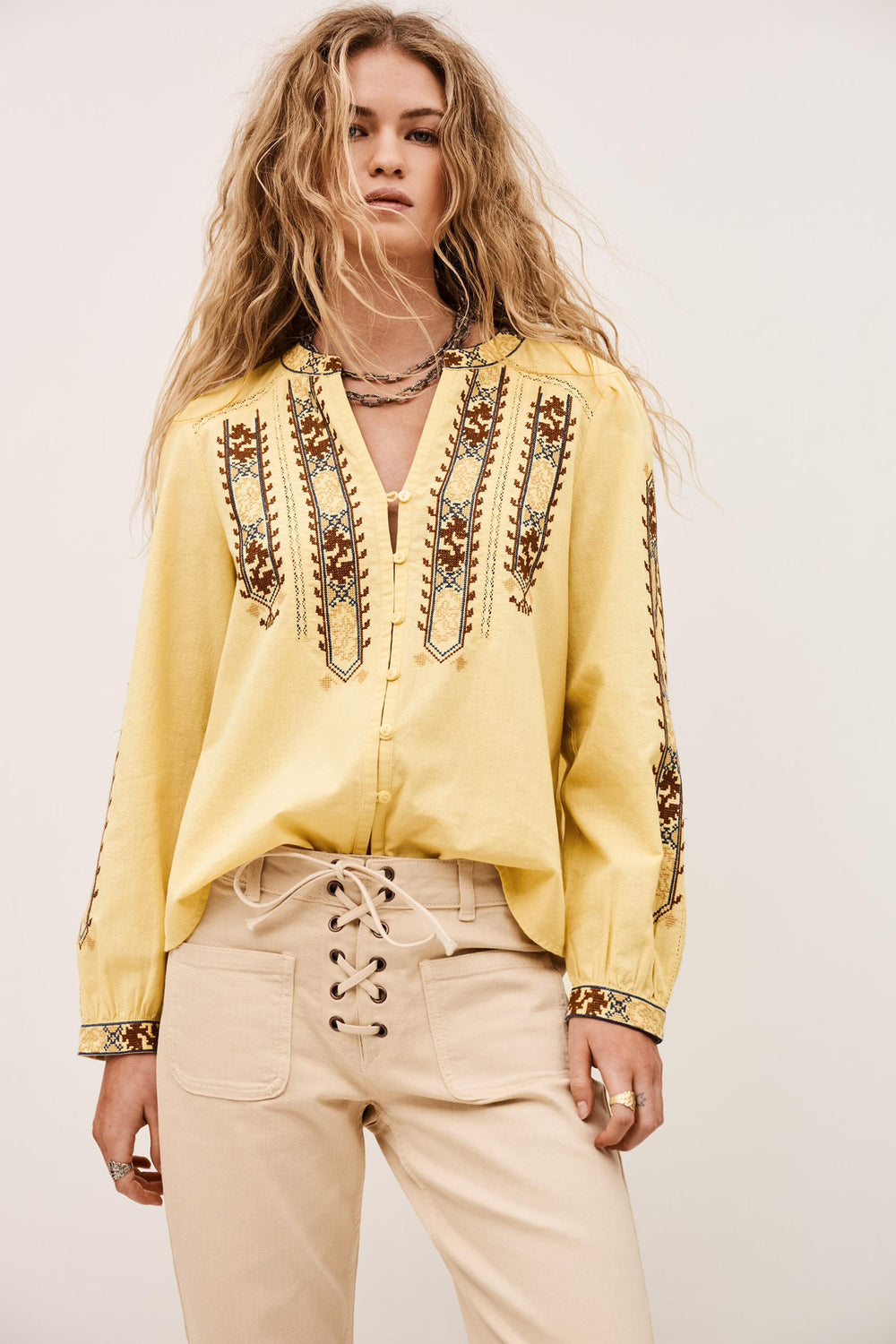 Embroidered Blouse, Sleeves Faustina Yellow