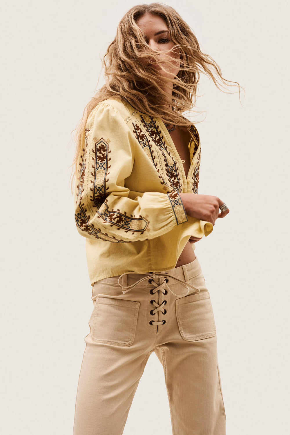 Embroidered Blouse, Sleeves Faustina Yellow