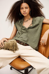 Top With Ruffled Sleeves Very Green