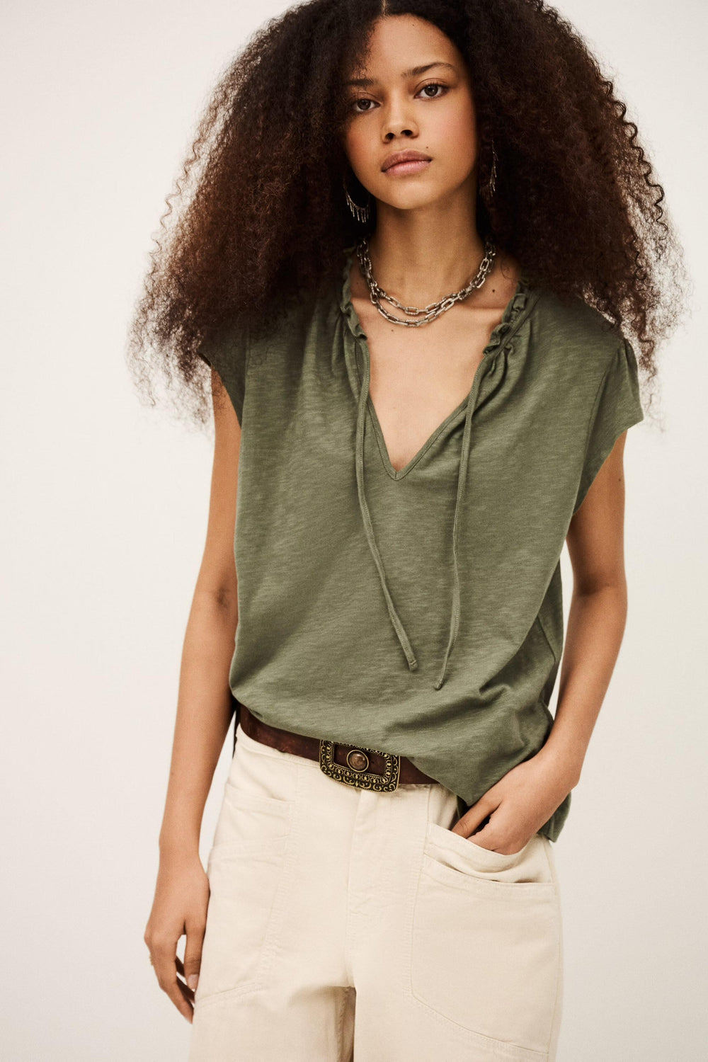 Top With Ruffled Sleeves Very Green