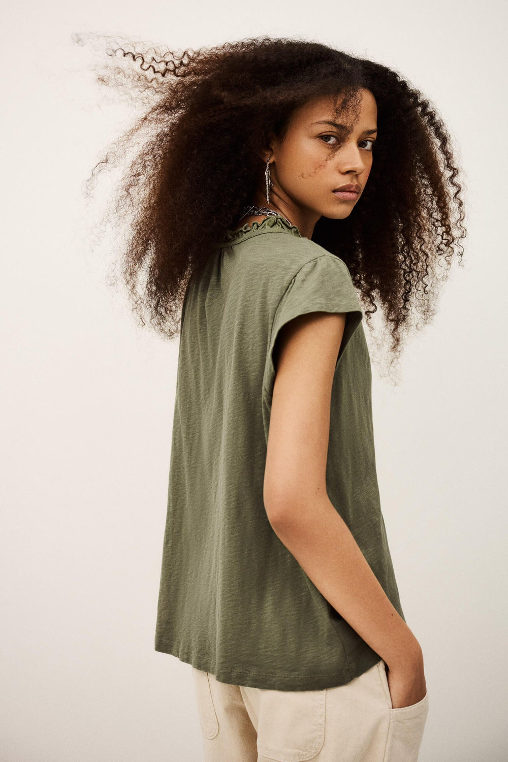 Top With Ruffled Sleeves Very Green