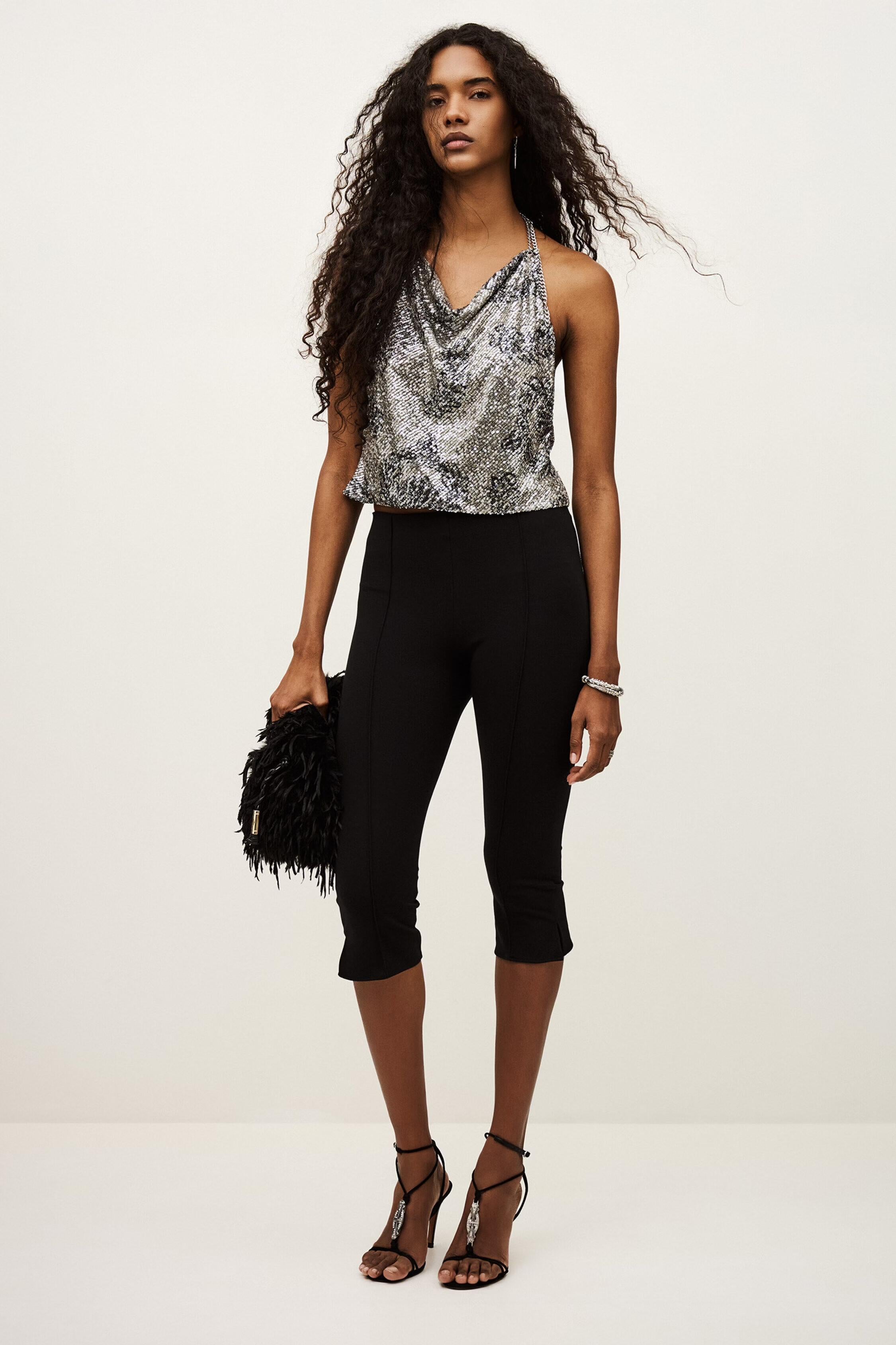 Sequined Scoop-Neck Top Simona Black