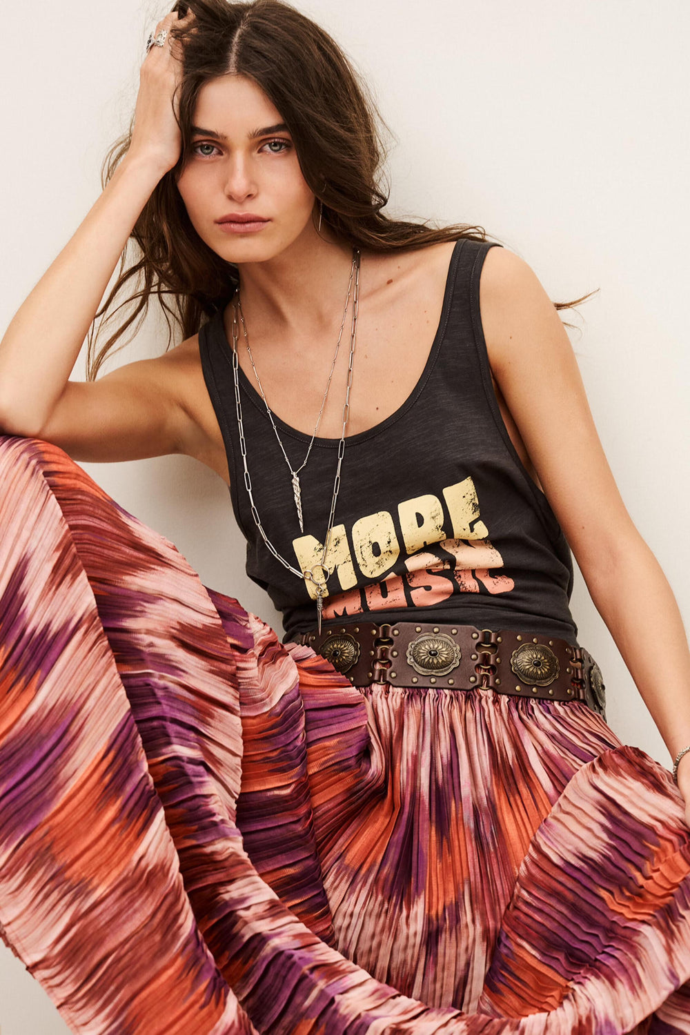 Pleated Midi Skirt Ariette Orange
