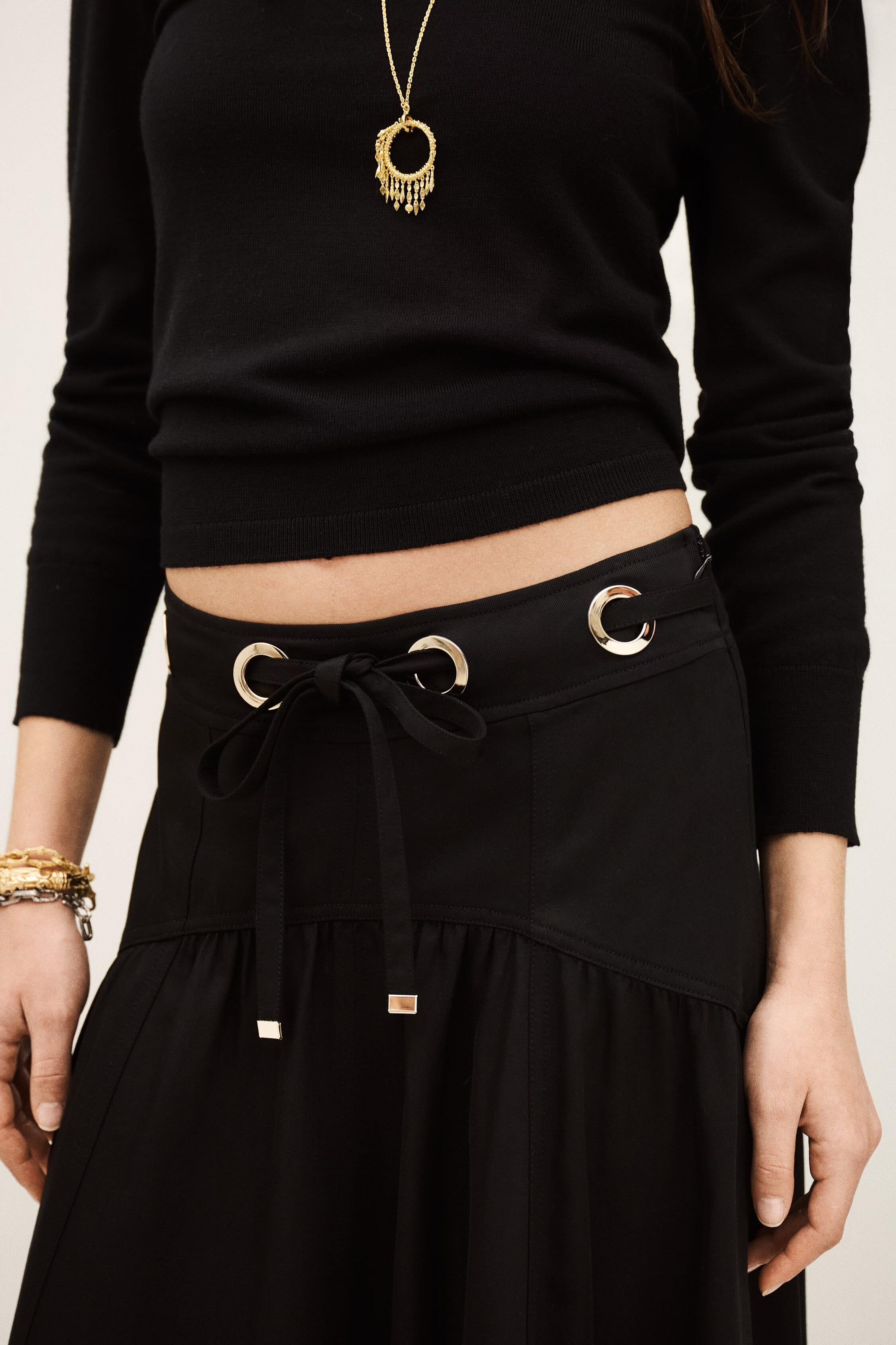 Waisted Midi Skirt Ponia Black