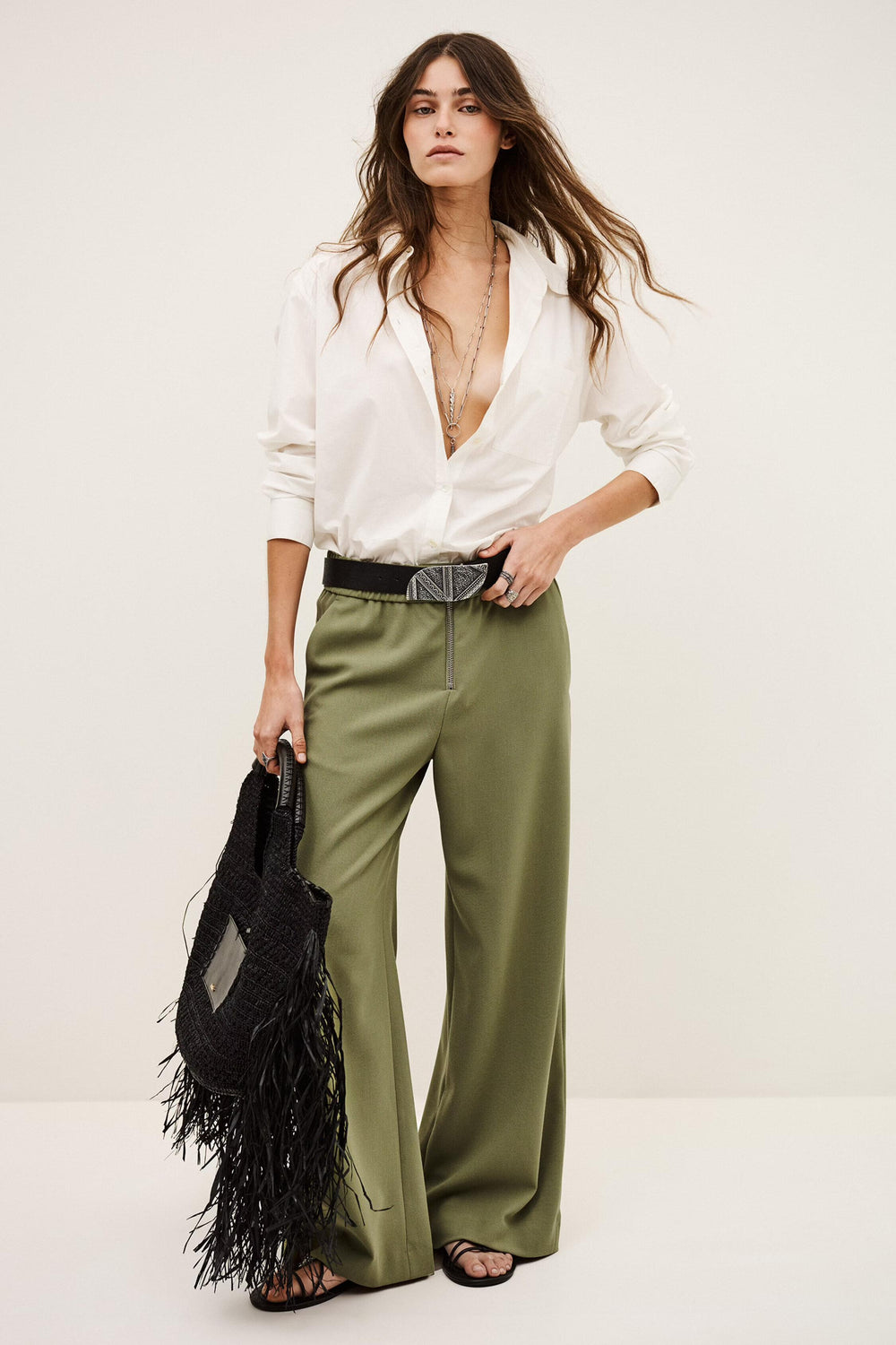 Wide-Leg Waisted Pants Narlos Green