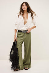 Wide-Leg Waisted Pants Narlos Green