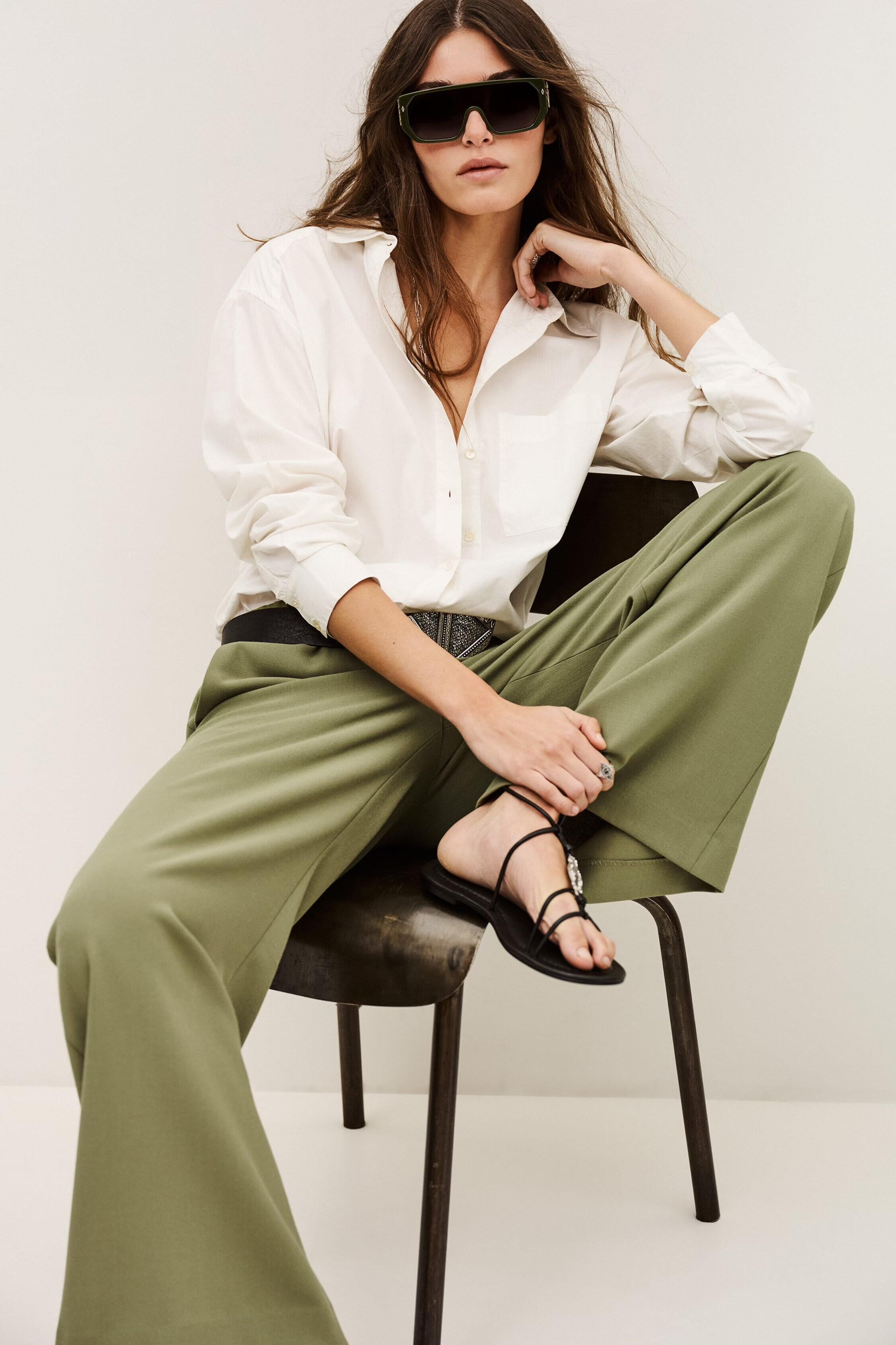 Wide-Leg Waisted Pants Narlos Green
