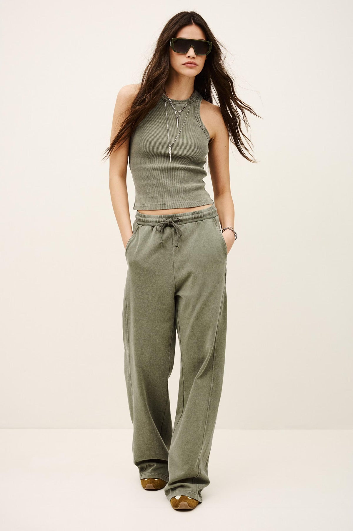 Cotton Wide-Leg Pants Koko Green