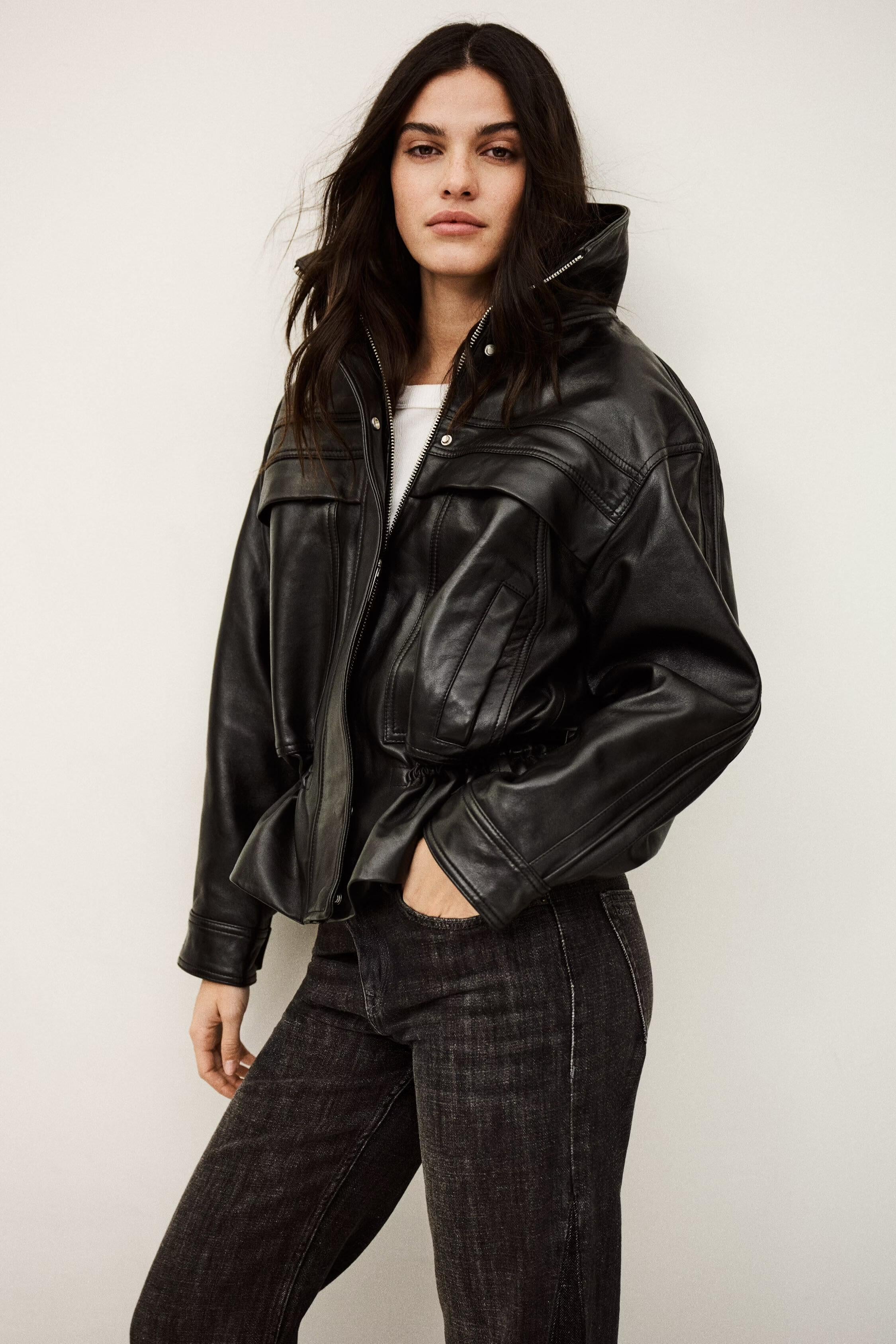 Oversize Leather Jacket Kassia Black