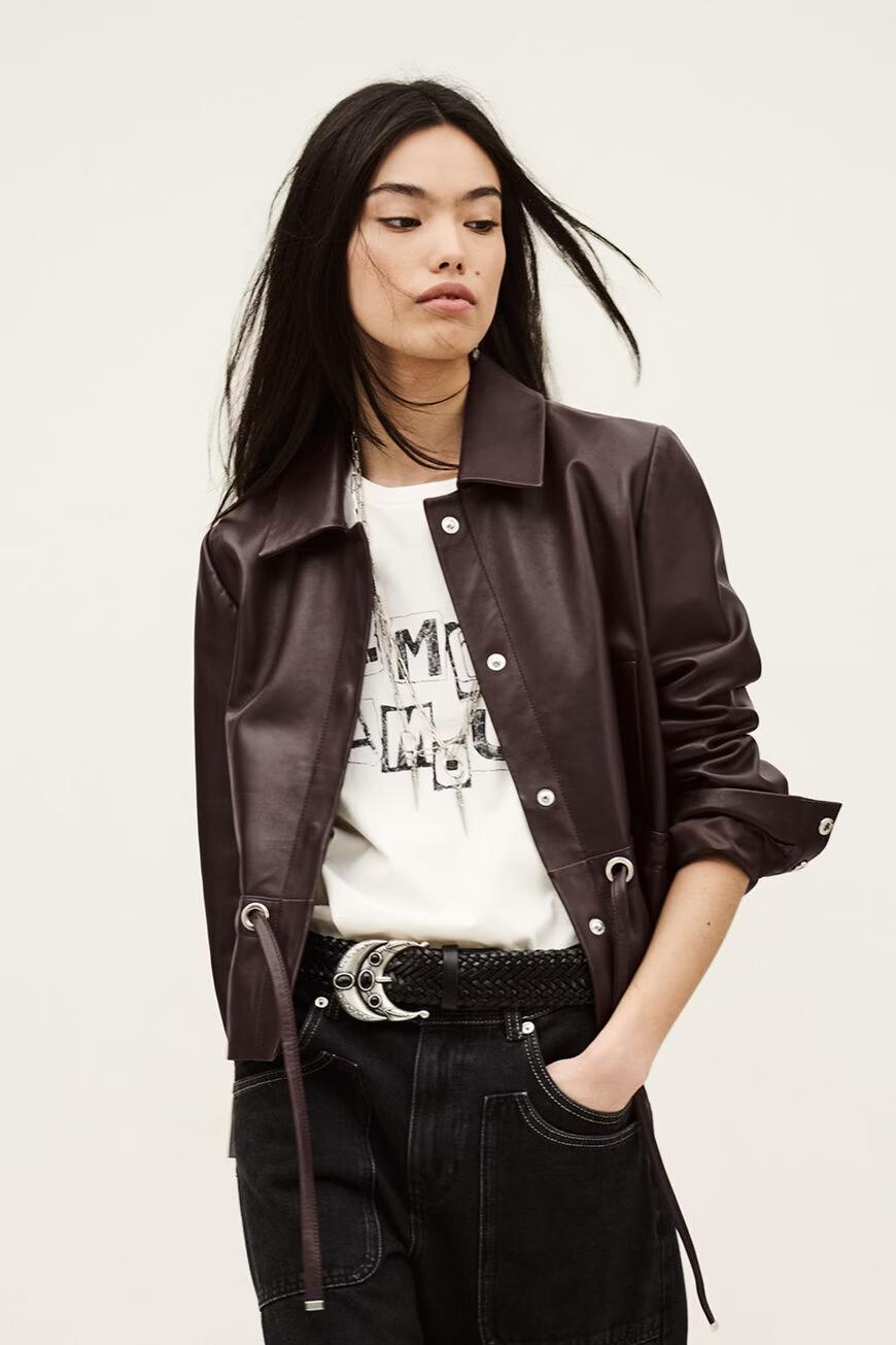 Cropped Leather Jacket Manita Purple