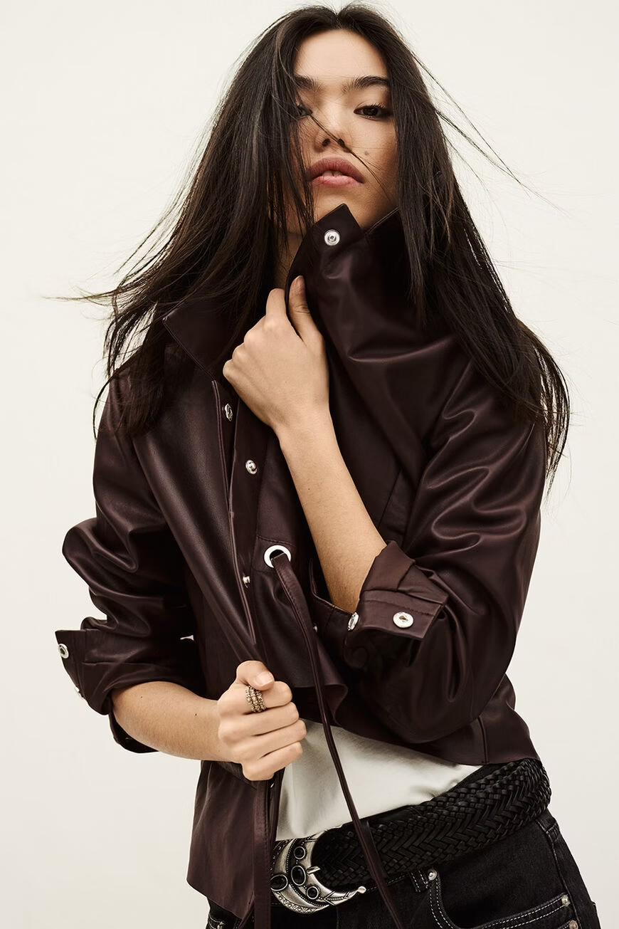 Cropped Leather Jacket Manita Purple