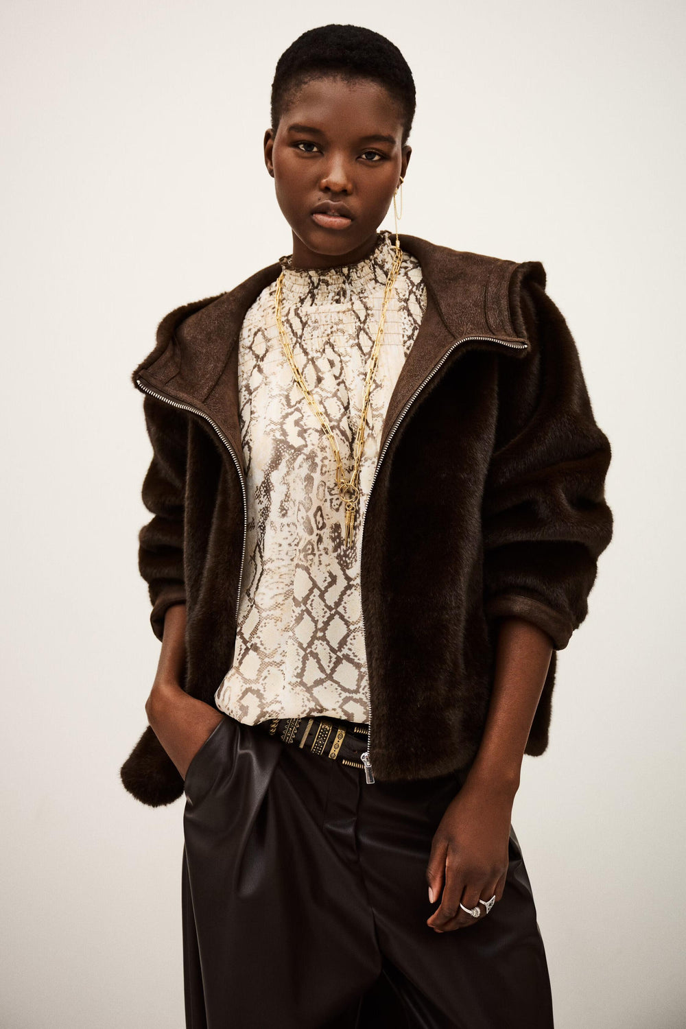 Faux Fur Coat Pandy Brown