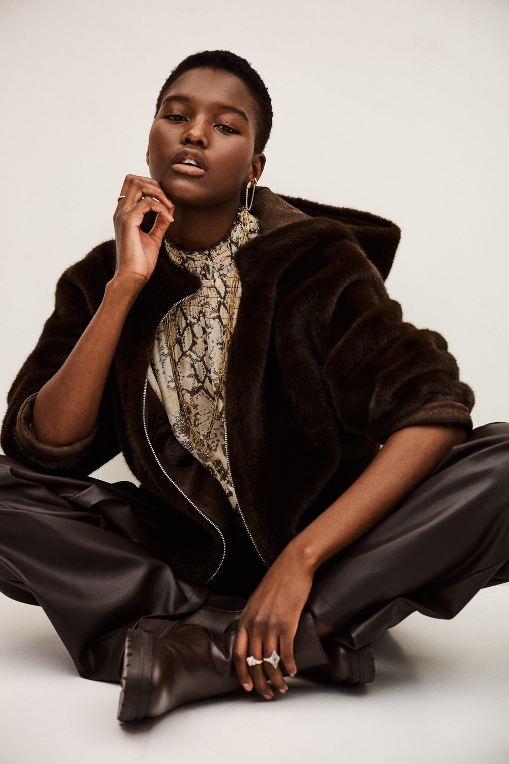 Faux Fur Coat Pandy Brown