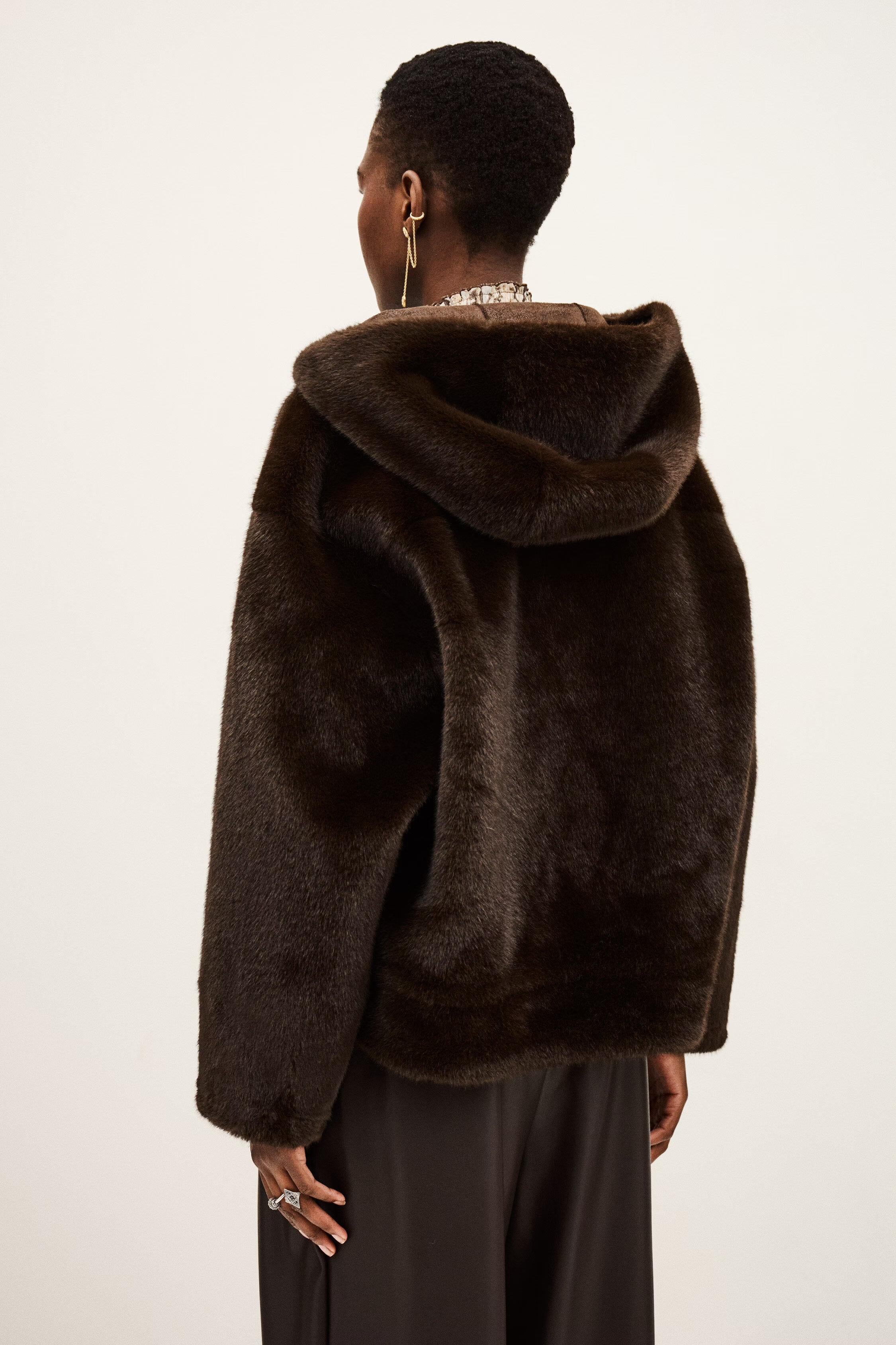 Faux Fur Coat Pandy Brown