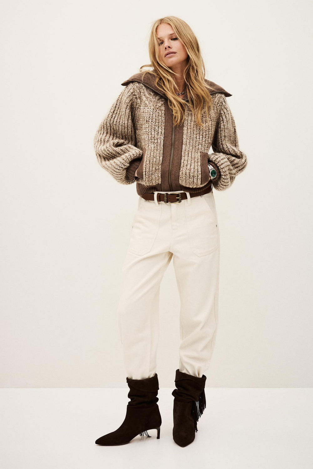 Knitted Zip Cardigan Rabel Brown