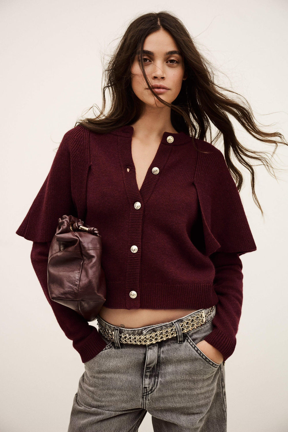 Cropped Knit Cardigan Pegg Red