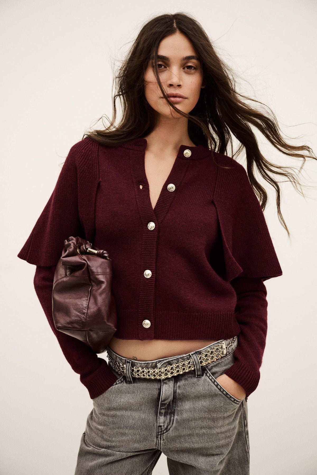 Cropped Knit Cardigan Pegg Red