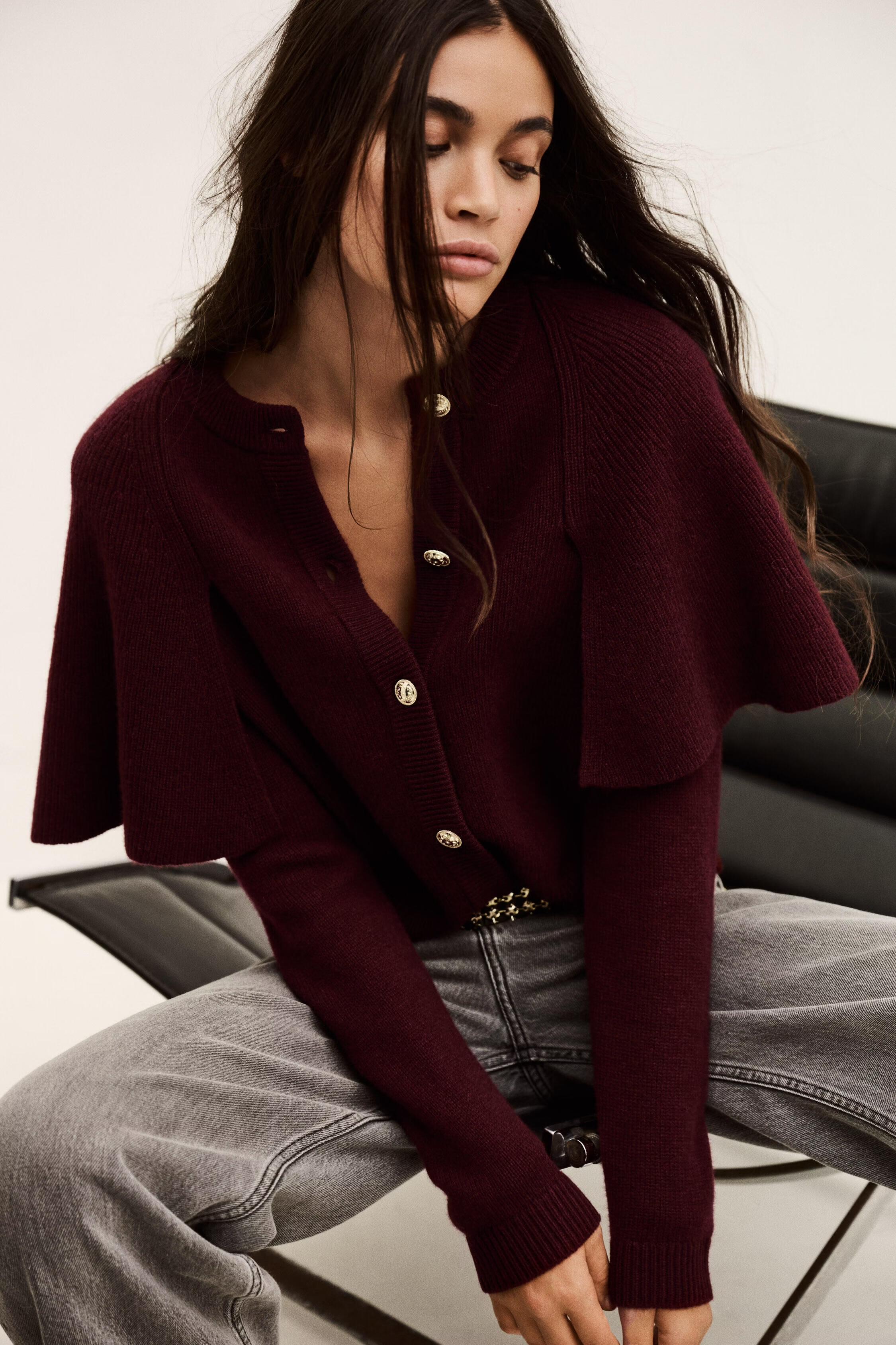 Cropped Knit Cardigan Pegg Red