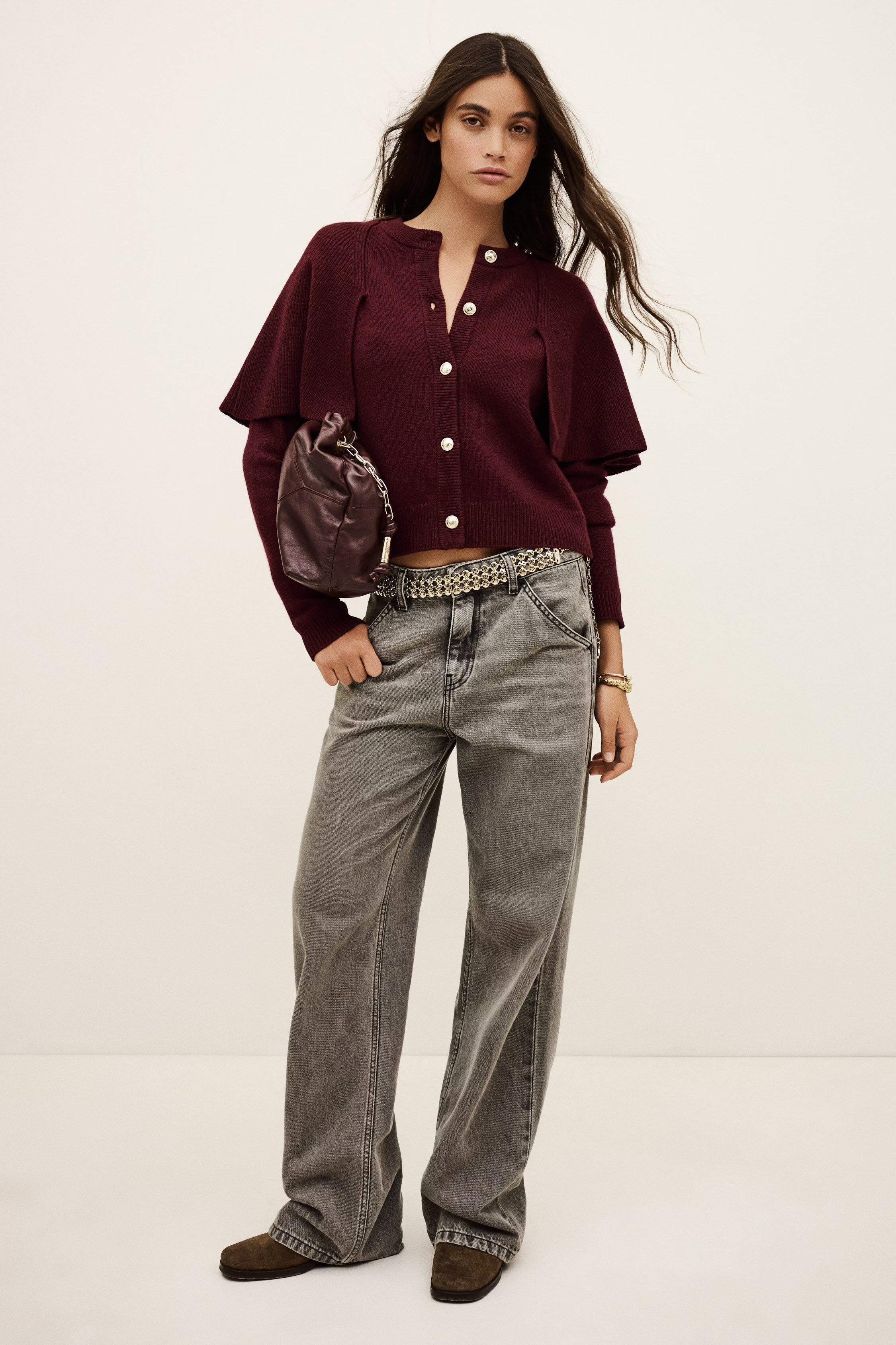 Cropped Knit Cardigan Pegg Red
