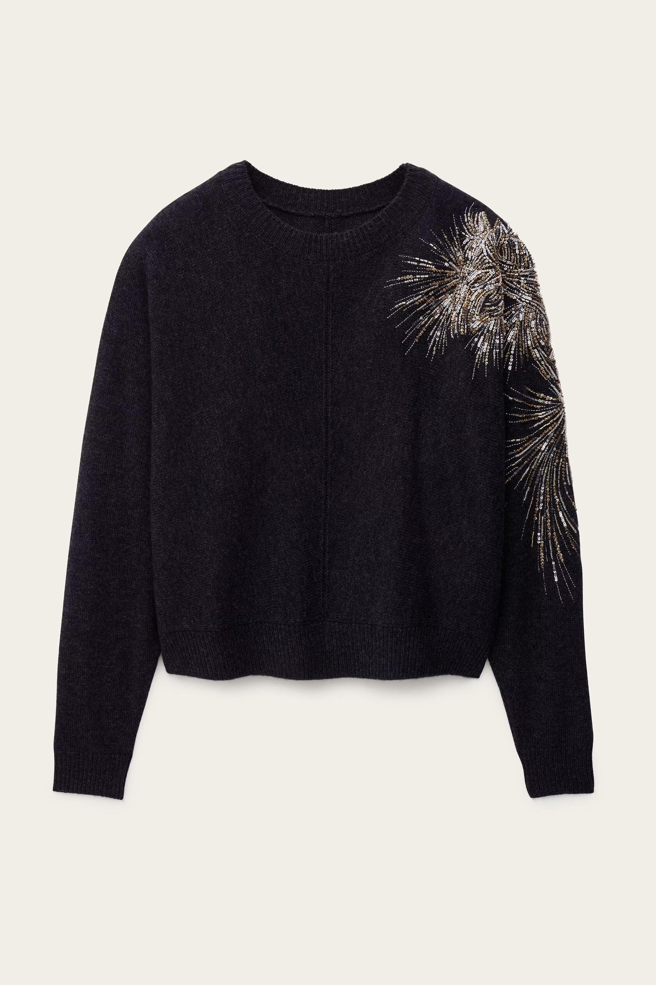 Embroidered Knit Pullover Chor Gray