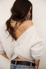 Round-Neck Backless Sweater Fill Gray