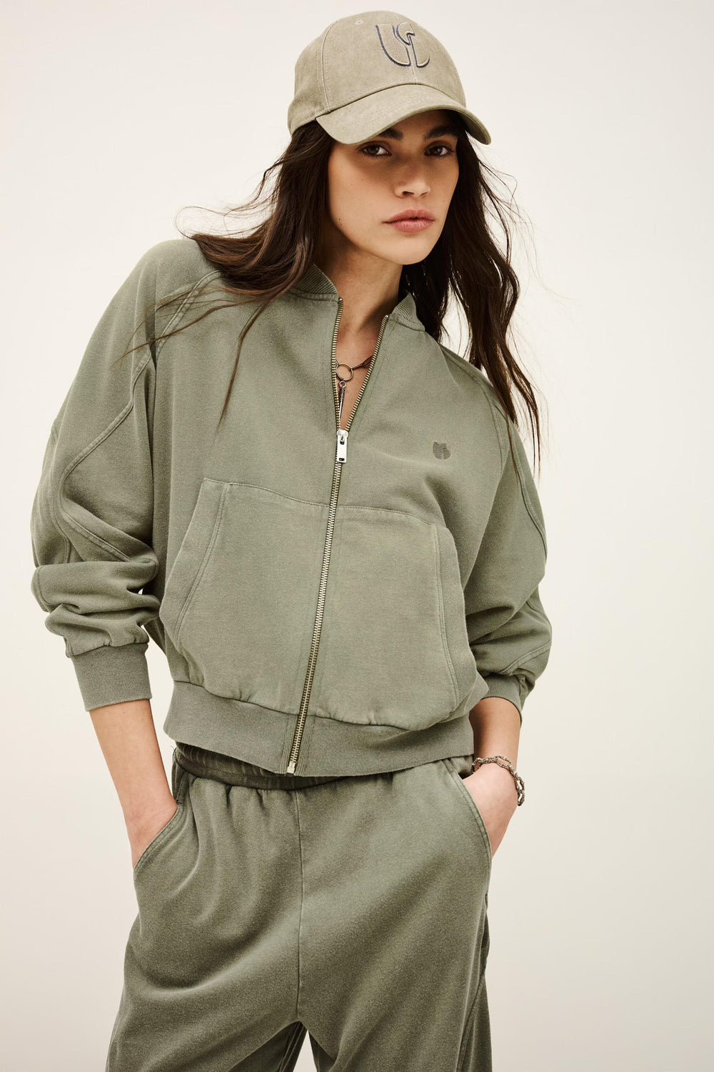 Zipped Cotton Sweatshirt Kira Green
