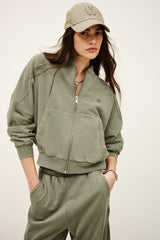 Zipped Cotton Sweatshirt Kira Green