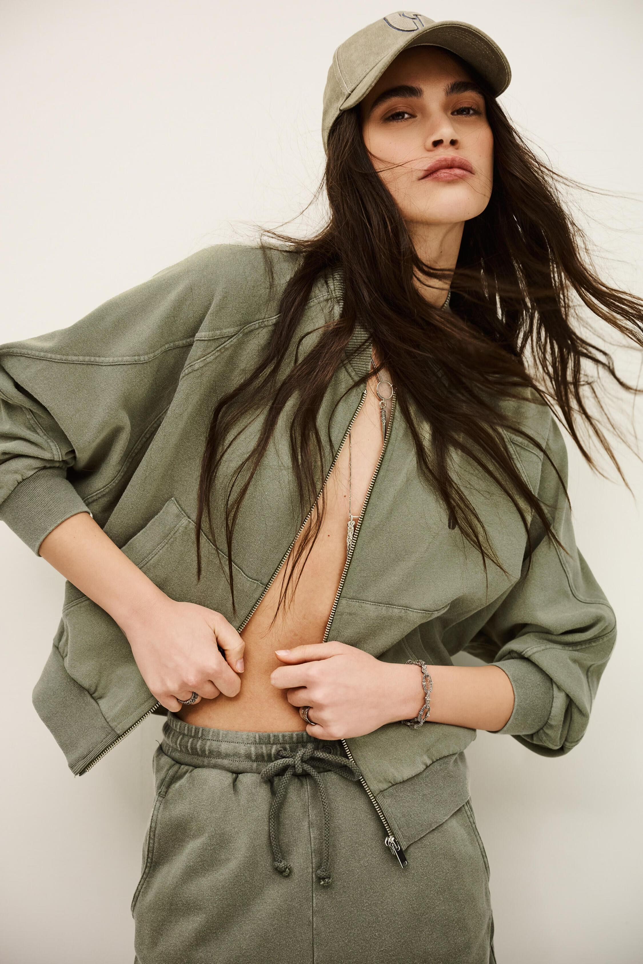 Zipped Cotton Sweatshirt Kira Green
