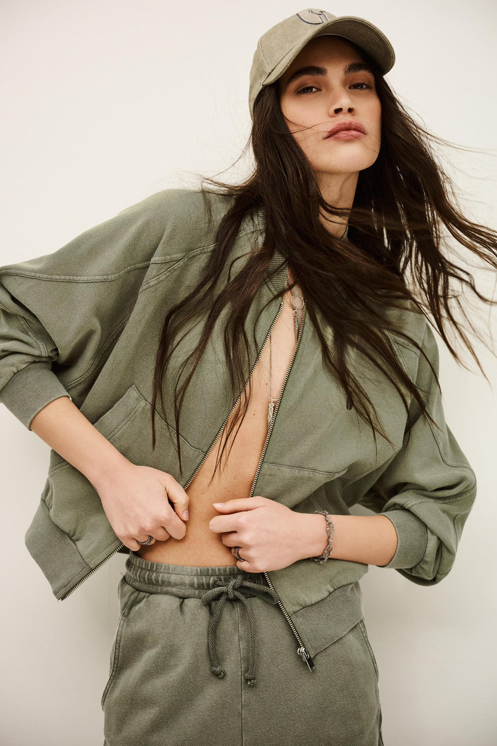 Zipped Cotton Sweatshirt Kira Green