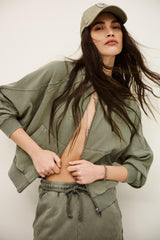 Zipped Cotton Sweatshirt Kira Green