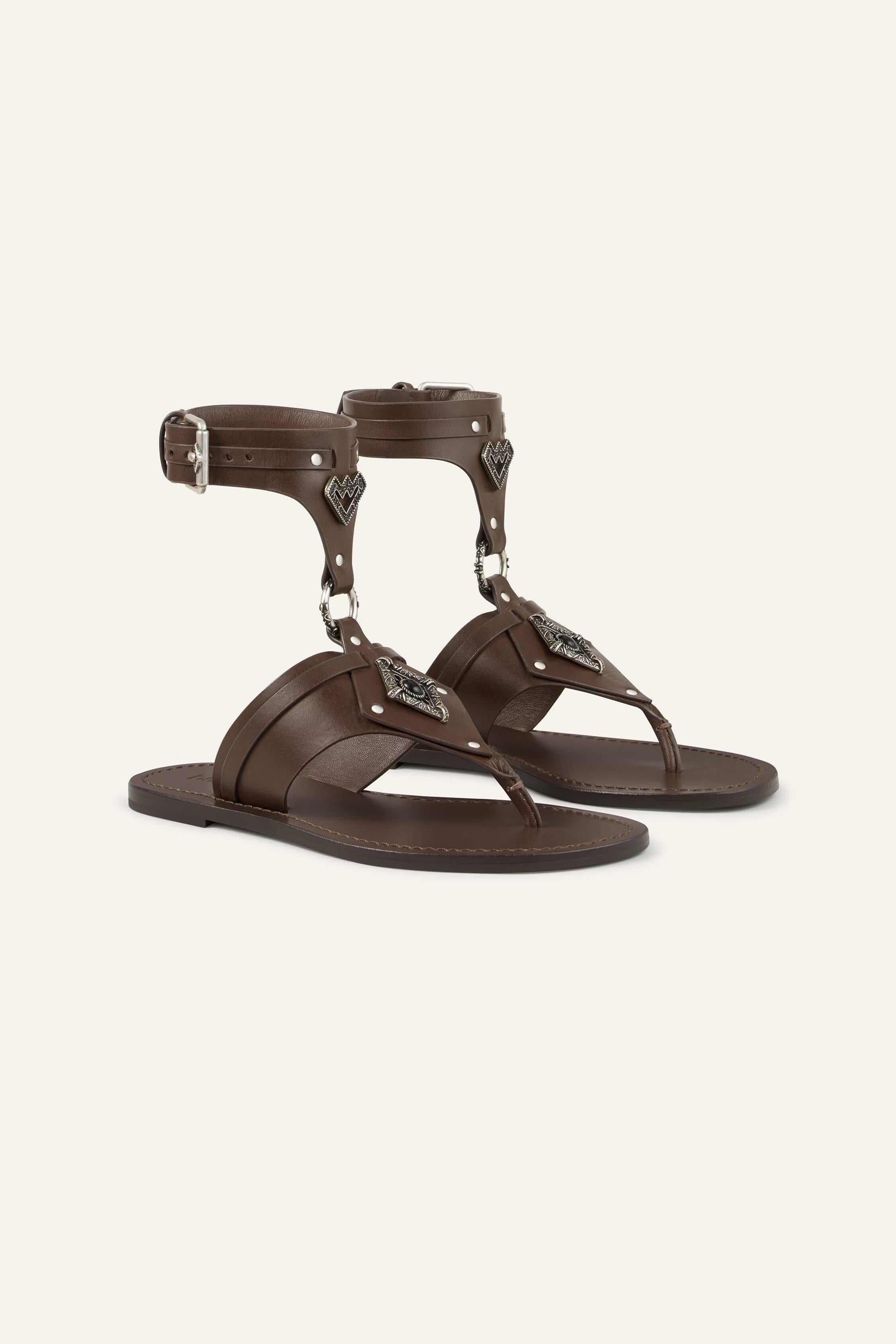 Flat Leather Sandals Corfou Brown