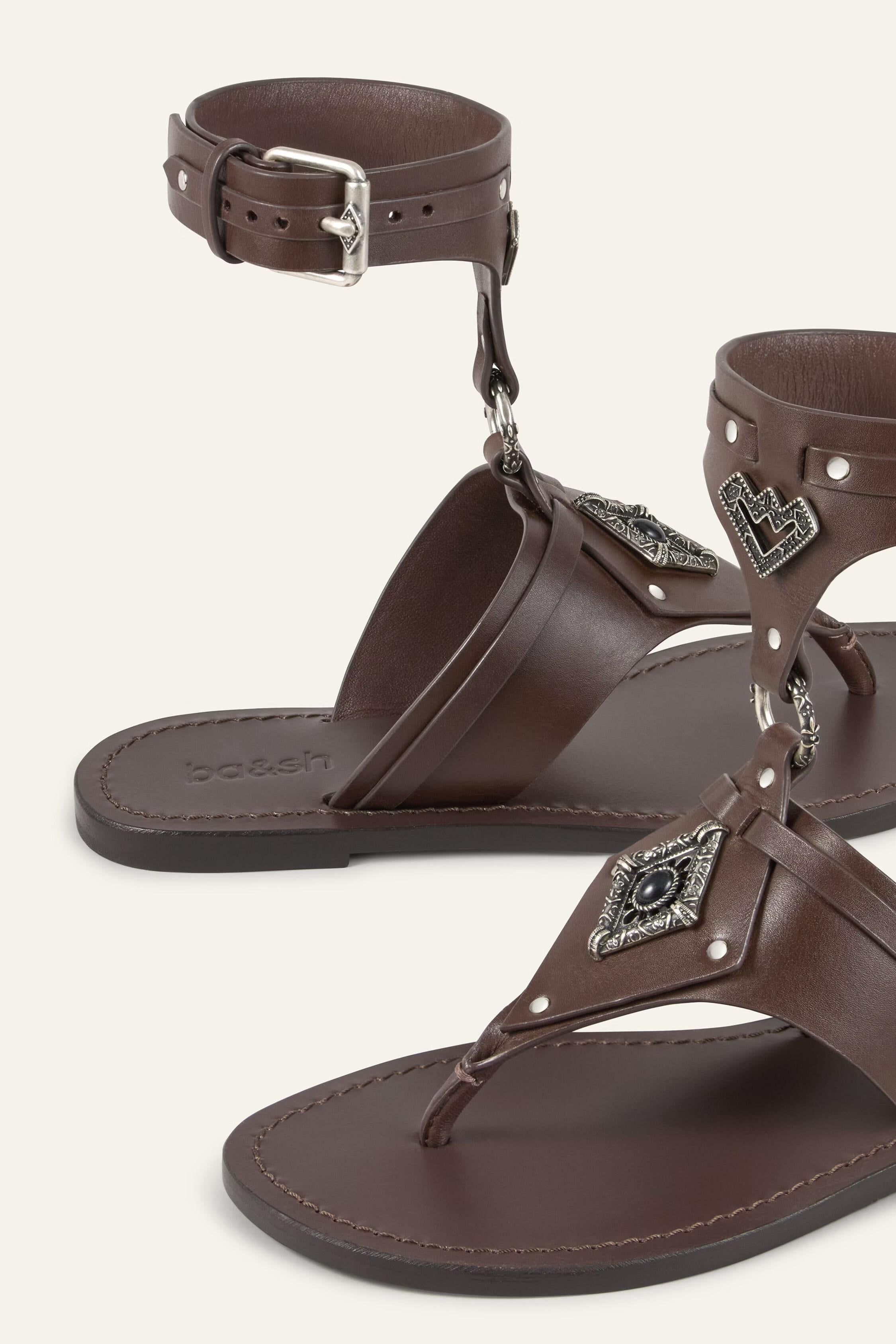 Flat Leather Sandals Corfou Brown