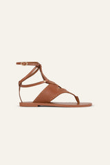 Flat Leather Sandals Capri Brown