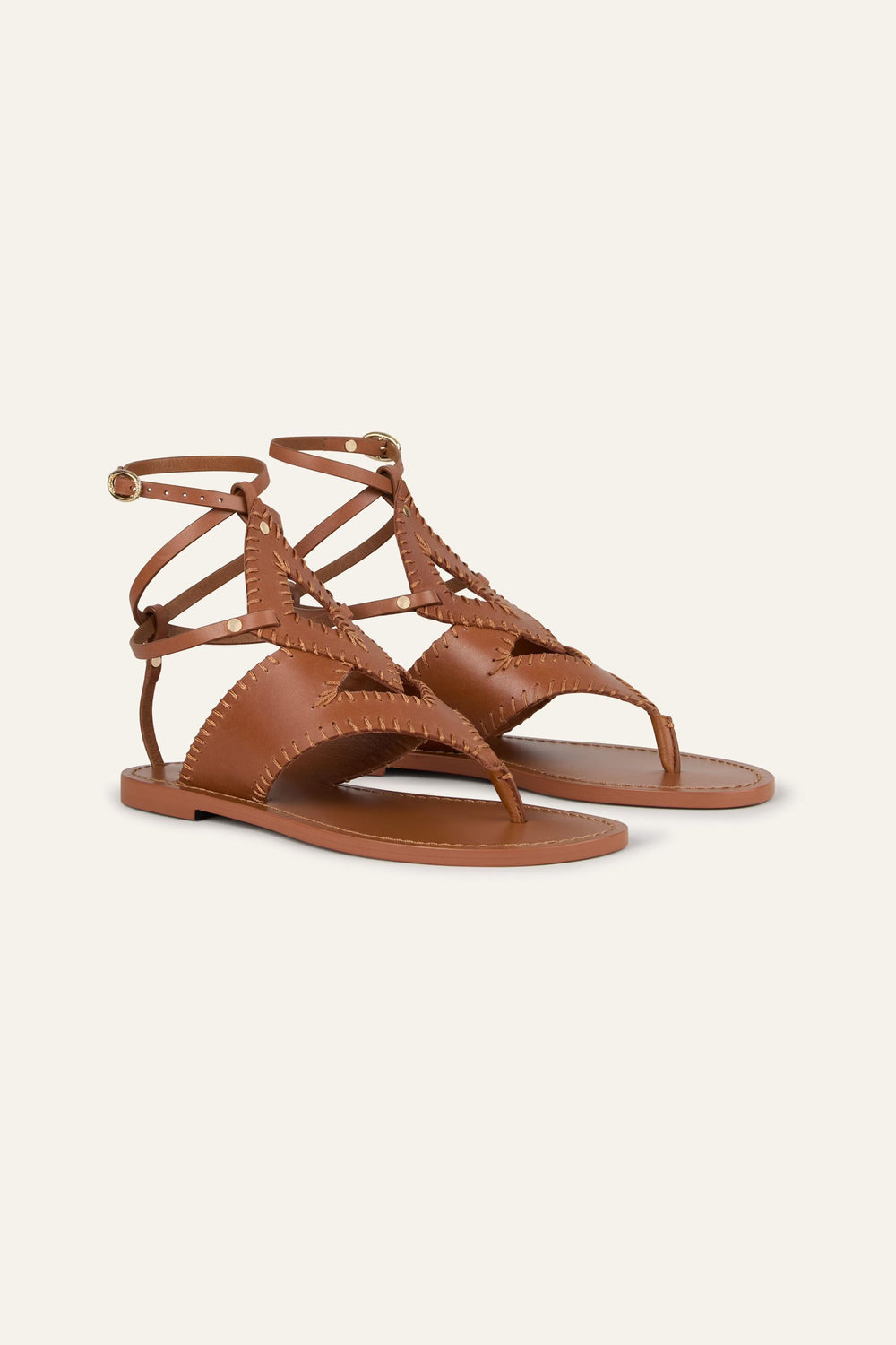 Flat Leather Sandals Capri Brown