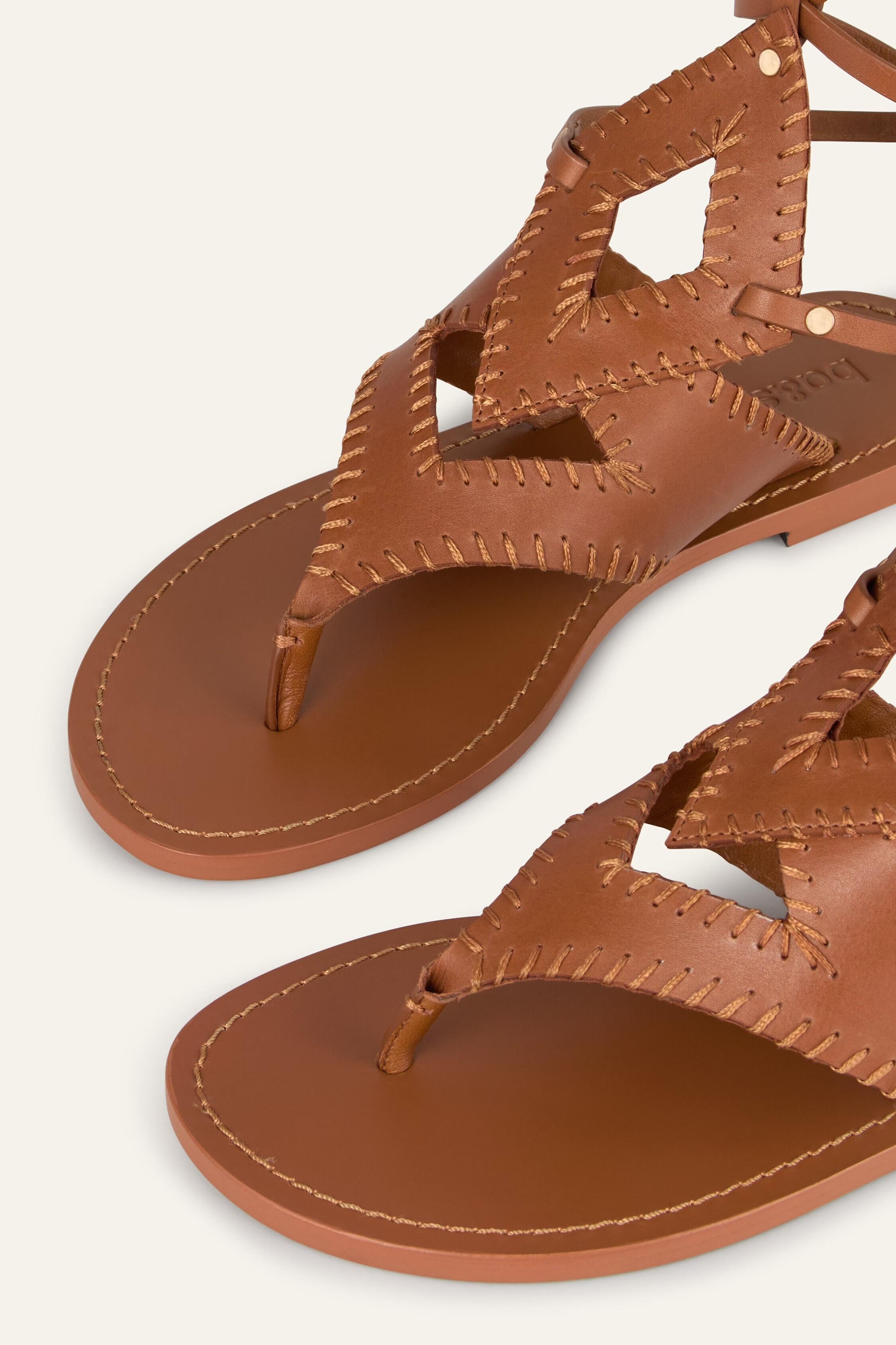 Flat Leather Sandals Capri Brown