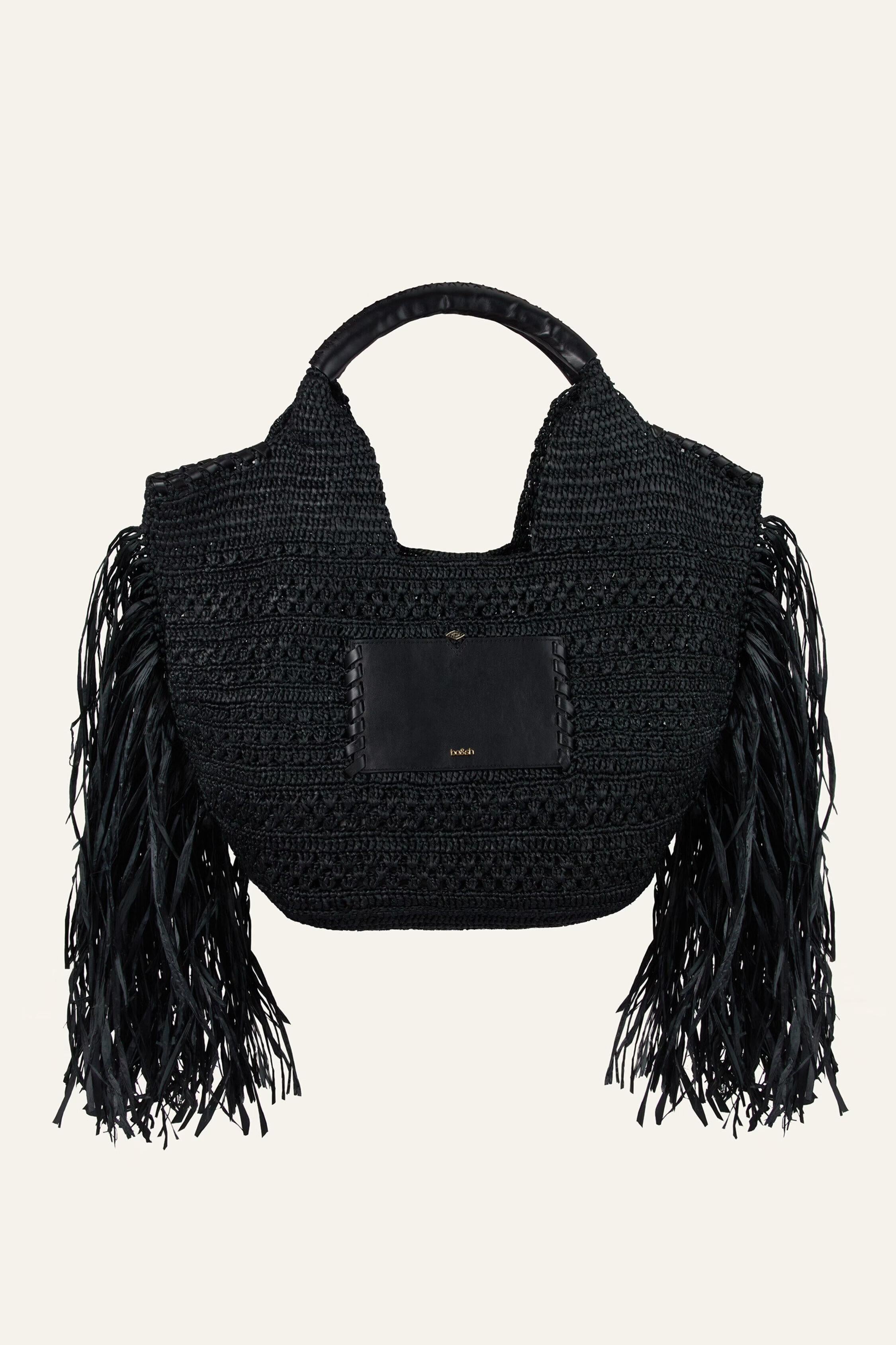 Fringed Raffia Straw Bag Ara Black