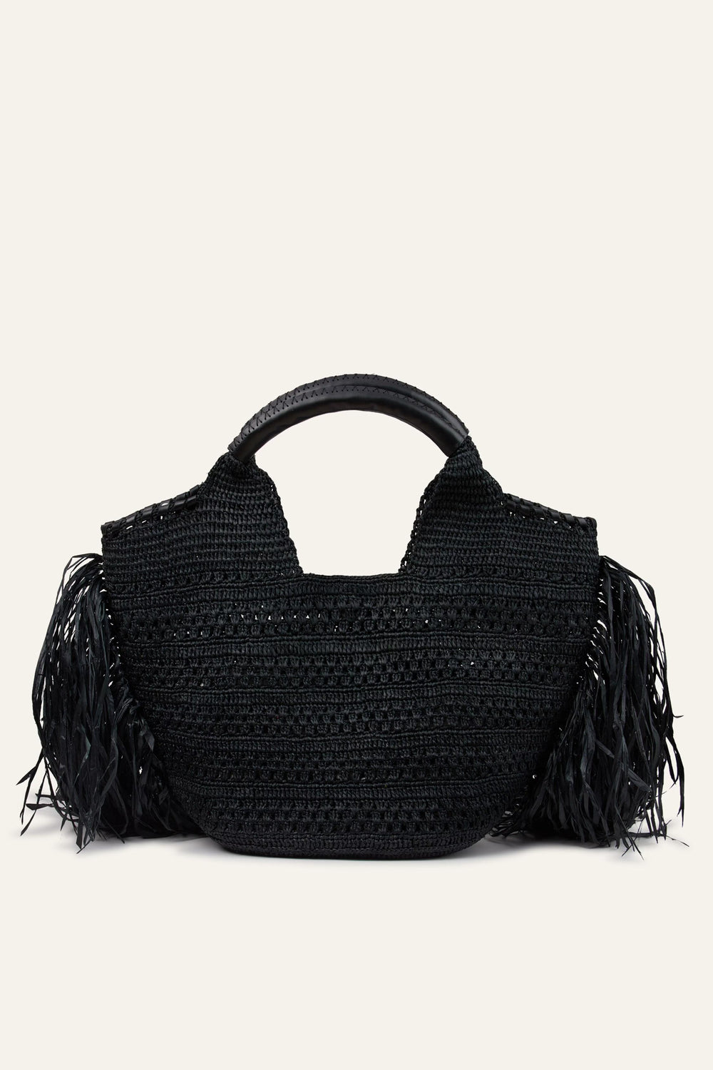Fringed Raffia Straw Bag Ara Black
