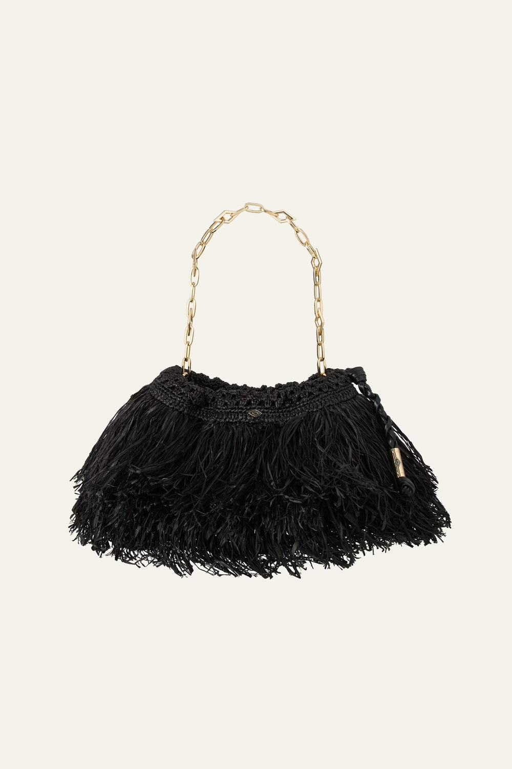 Fringed Raffia Clutch June Black