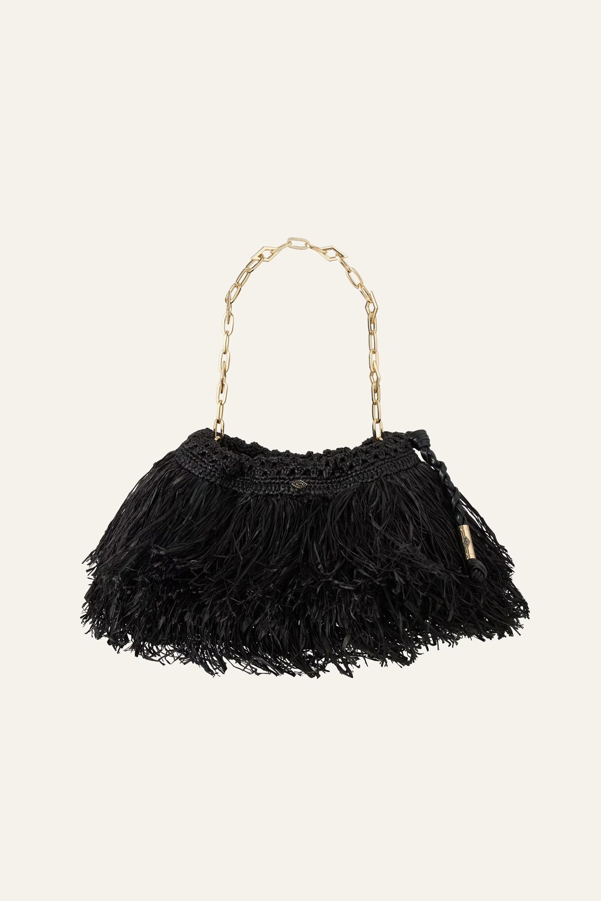 Fringed Raffia Clutch June Black