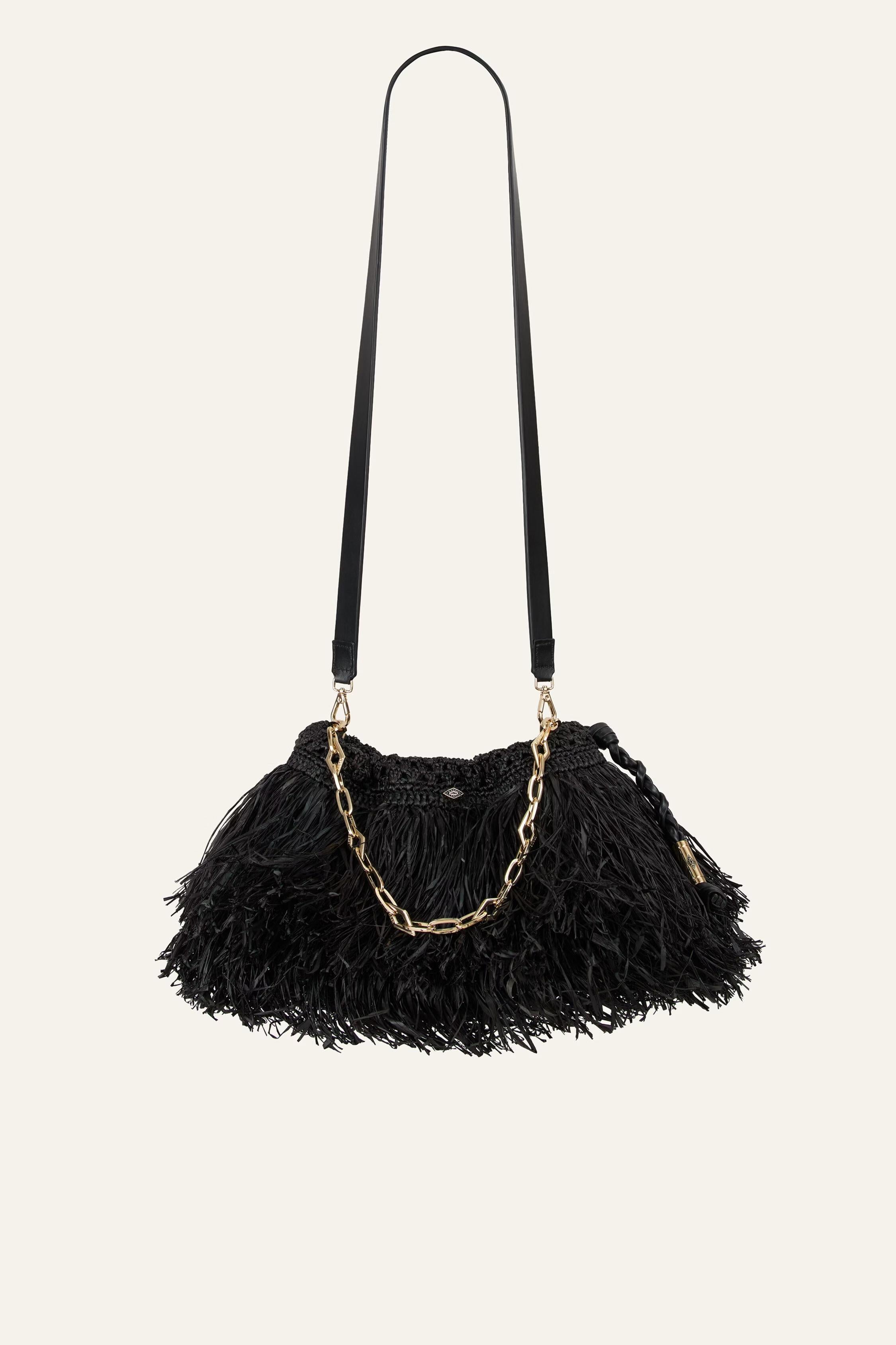 Fringed Raffia Clutch June Black