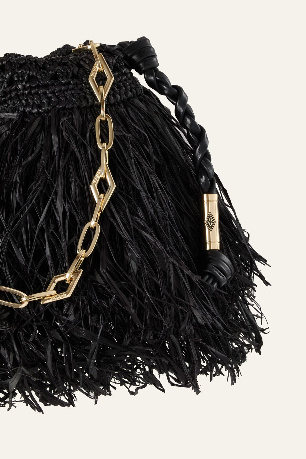 Fringed Raffia Clutch June Black