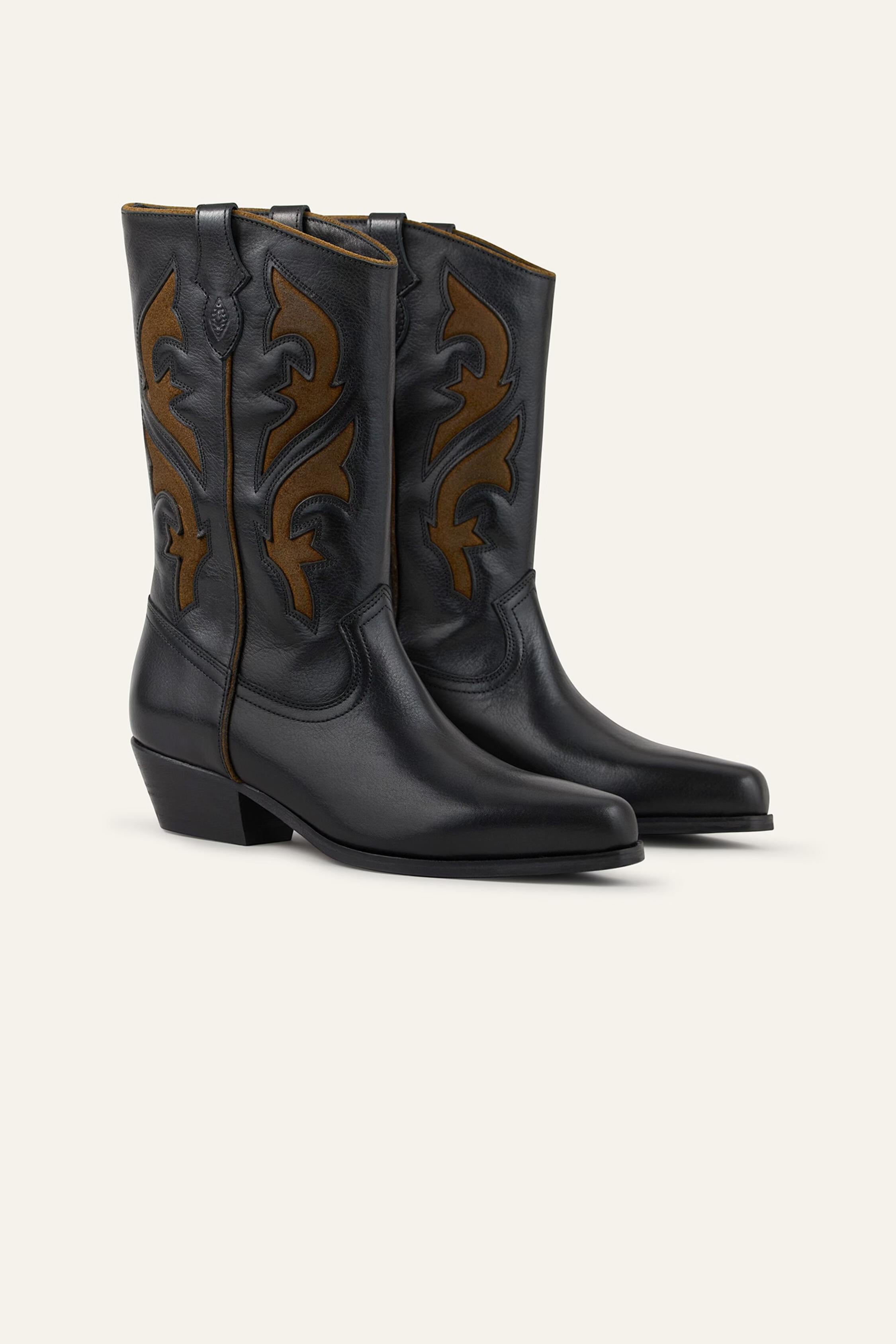 Leather Cowboy-Style Boots Curtis Black